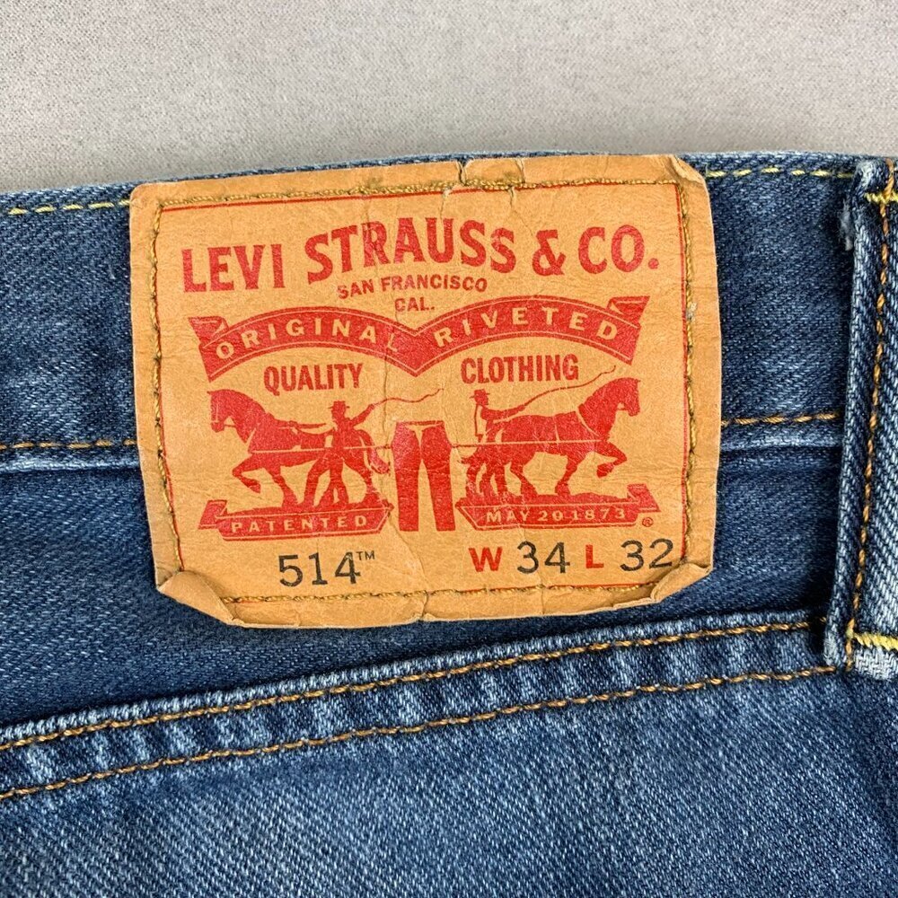 Levis Mens Pants 34 Blue Jeans 514 Straight Fit Medium Wash Strauss Denim 34x29 - Picture 11 of 11
